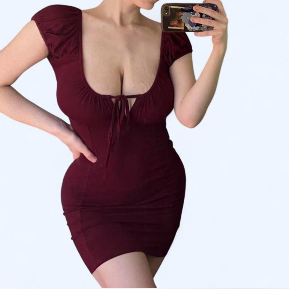 Princess Polly Burgundy Shirred Off the Shoulder A Line Open Front Mini Dress